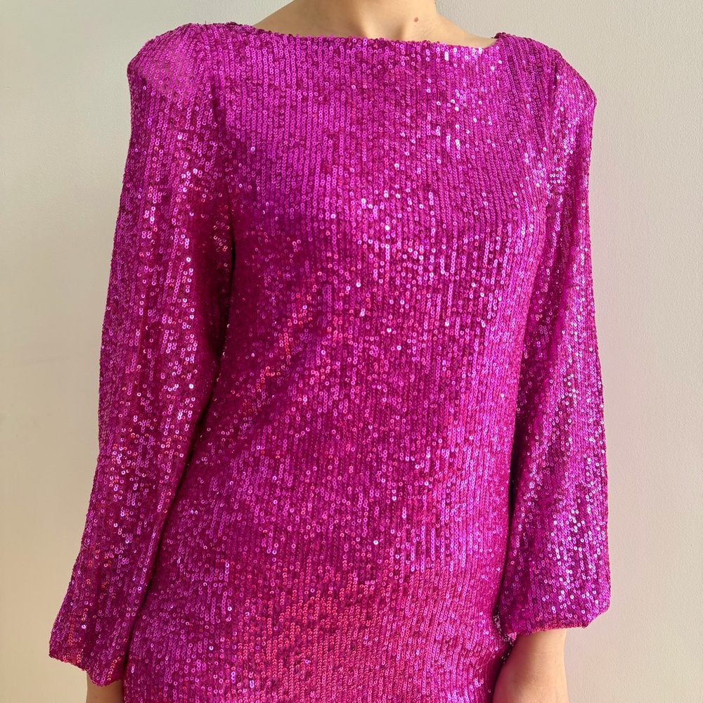NWT BETSEY JOHNSON DOLOREAN MINI Pink Sequin Dress - S - Picture 8 of 15